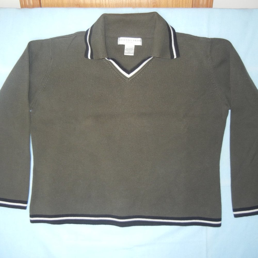 Boxy Oversized Vintage Wmn Large 1990's Green Pullover V neck collared Sweater